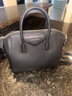 Antigona Black Leather Mini Satchel with Top Handles